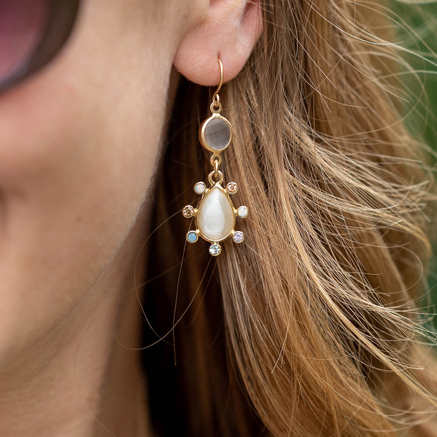 3754 - Golden Pastel & Quartz Teardrops