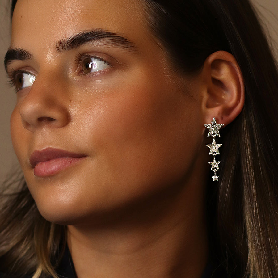 4609- Silver Plated Crystal Star Earrings