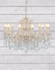 (PRE-ORDER ONLY) Large 12 Branch, Antique Crackle White, Shallow Chandelier
