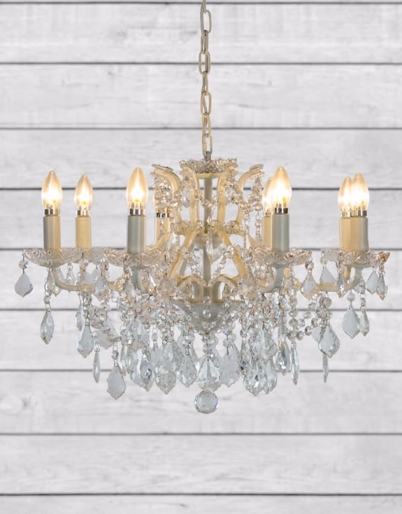(PRE-ORDER ONLY) Medium 8 Branch, Antique Crackle White, Shallow Chandelier