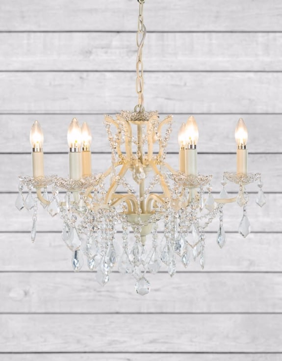 (PRE-ORDER ONLY) 6 Branch, Antique Crackle White, Shallow Chandelier