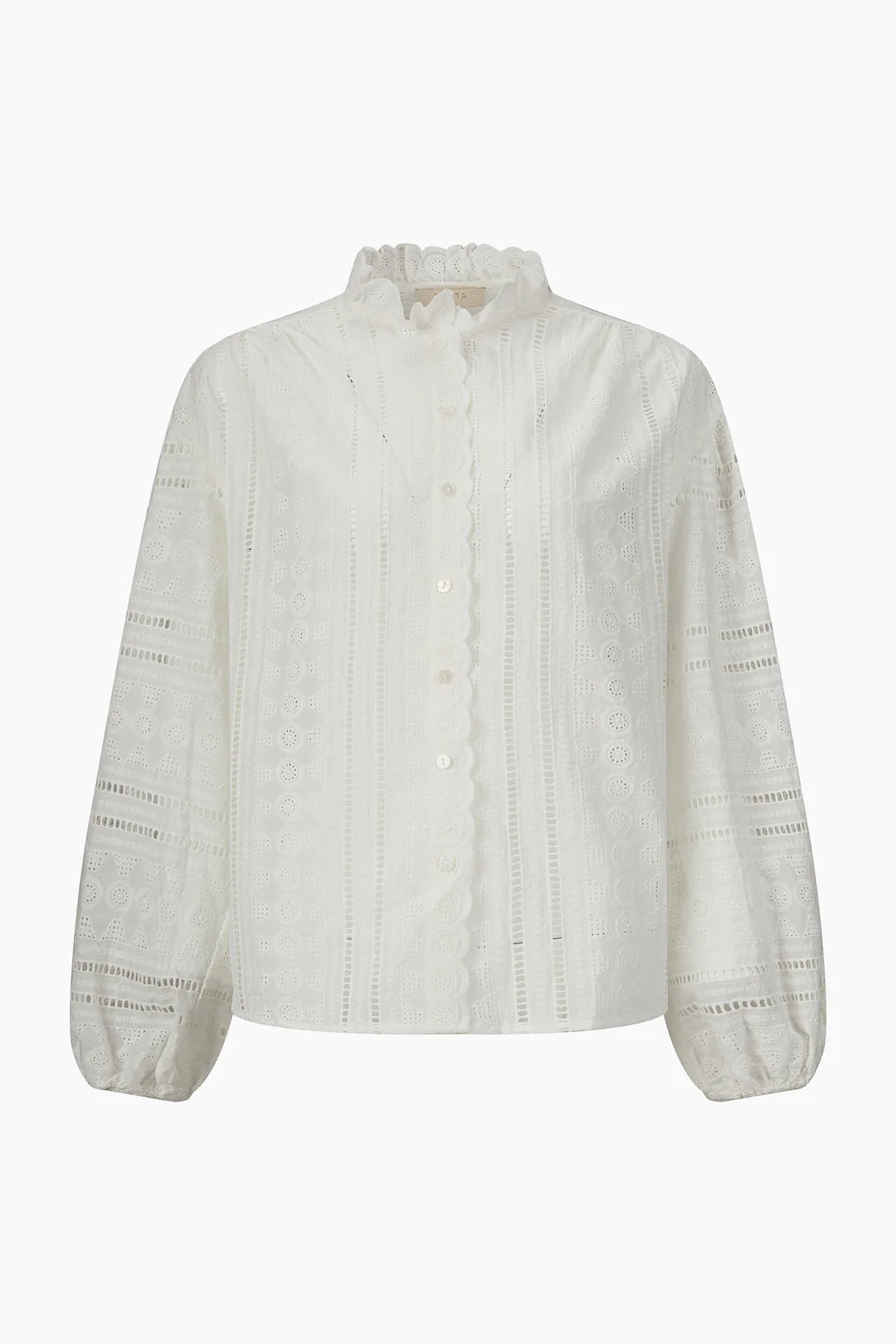 Embroidered Frilly Cotton Blouse