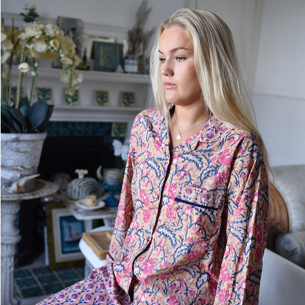 Apricot, Navy & Persian Red Print Pyjamas