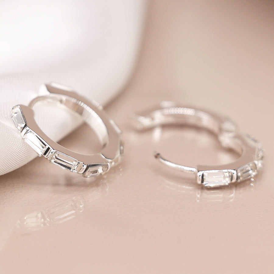 4097 - Silver Plated Crystal Hoop Earrings