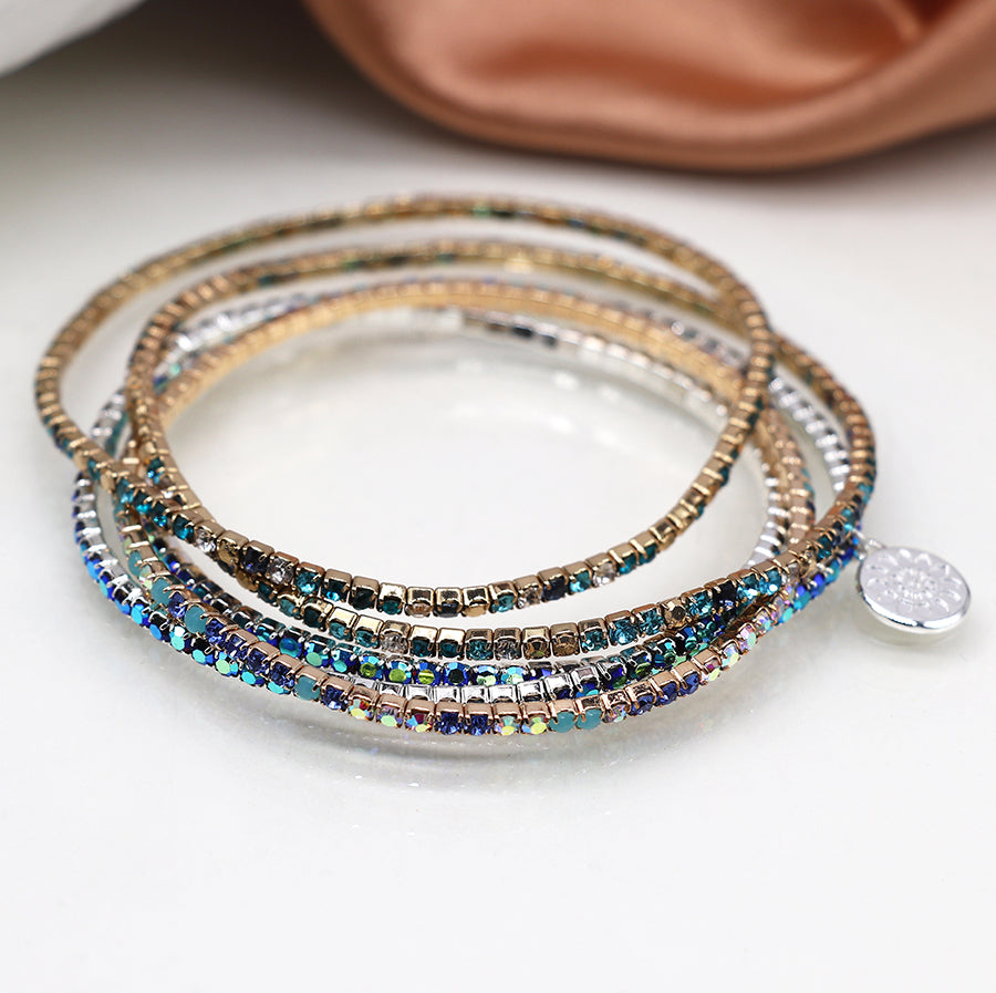 4243 - Blue Crystal Mix Bracelet Stack