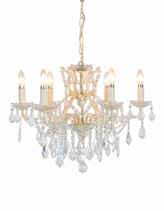 (PRE-ORDER ONLY) 6 Branch, Antique Crackle White, Shallow Chandelier