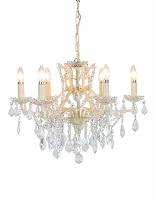 (PRE-ORDER ONLY) 6 Branch, Antique Crackle White, Shallow Chandelier