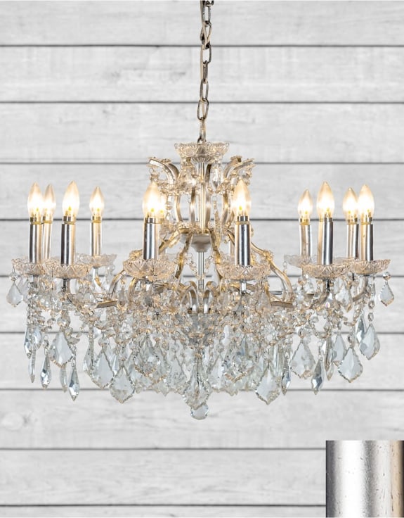 (PRE-ORDER ONLY) Large 12 Branch, Silver Leaf, Shallow Chandelier