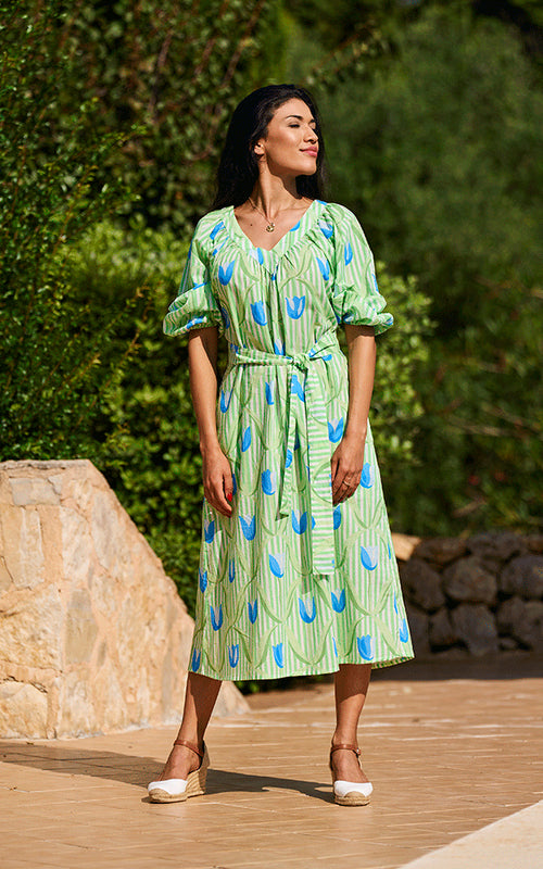 Cannes Midi Dress - Blue Tulips