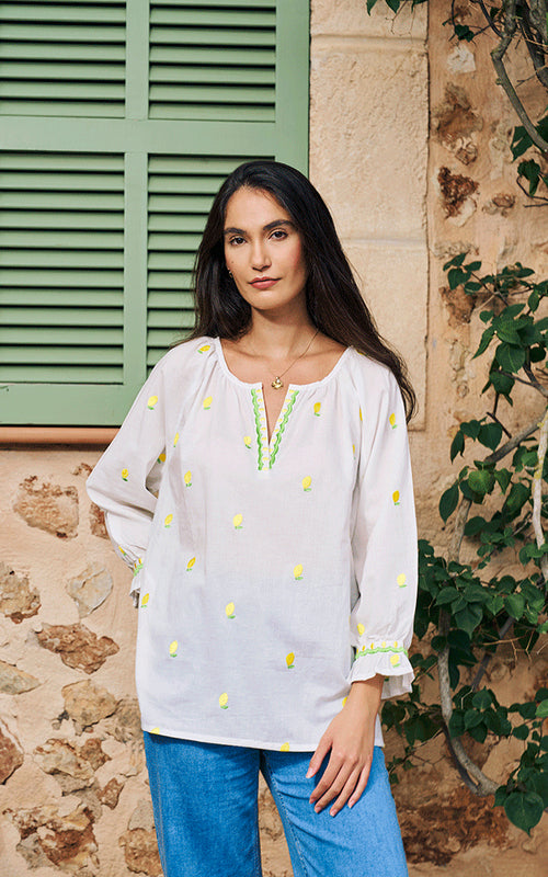 Florento Embroidered Lemons Blouse