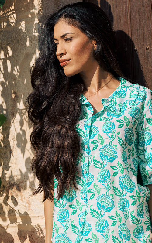 Marseille Blouse - Green & Turquoise