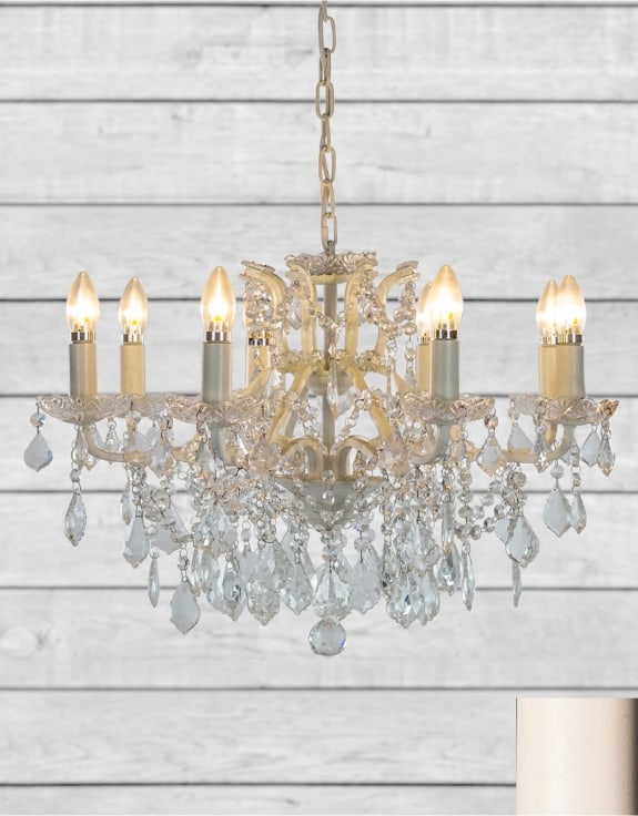 (PRE-ORDER ONLY) Medium 8 Branch, Antique Crackle White, Shallow Chandelier