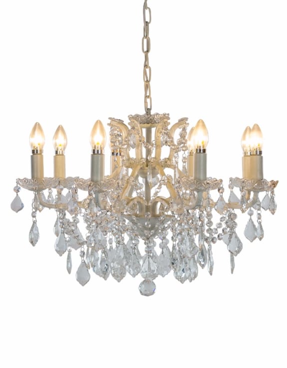(PRE-ORDER ONLY) Medium 8 Branch, Antique Crackle White, Shallow Chandelier
