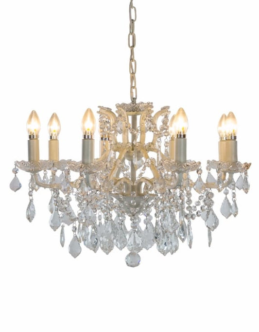 (PRE-ORDER ONLY) Medium 8 Branch, Antique Crackle White, Shallow Chandelier