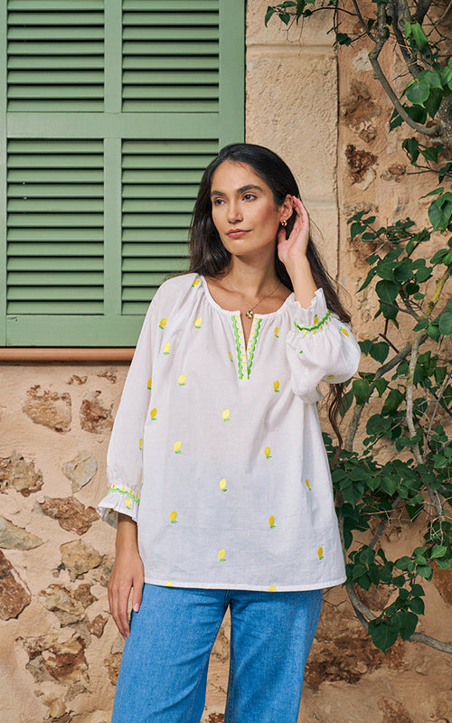 Florento Embroidered Lemons Blouse