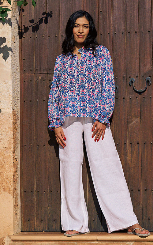 Olbia Blouse - Blue/Neon Pink