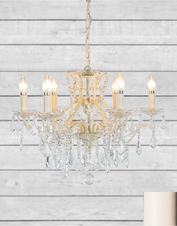 (PRE-ORDER ONLY) 6 Branch, Antique Crackle White, Shallow Chandelier