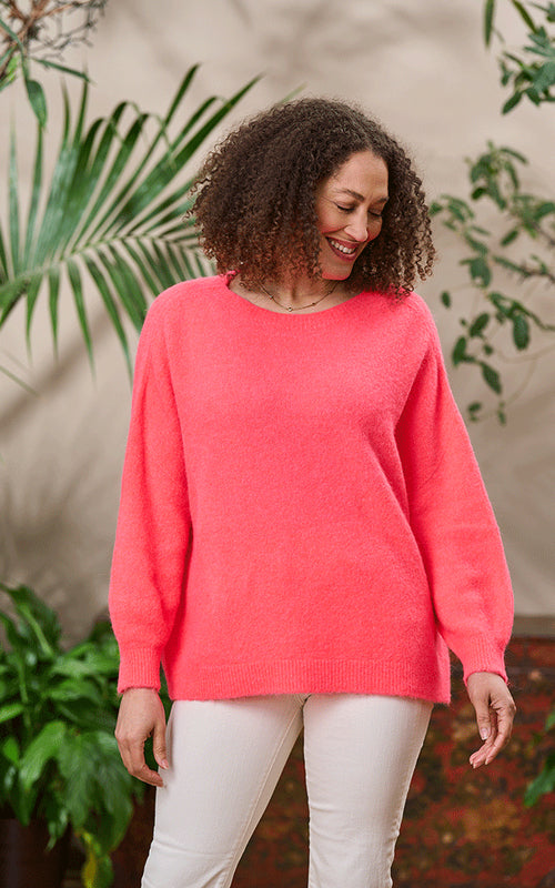 Bettina Long - Coral Fluorescent, Alpaca Jumper