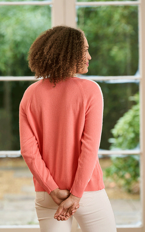 Grace - Coral/Ivory, Stripe Cashmere Blend Jumper