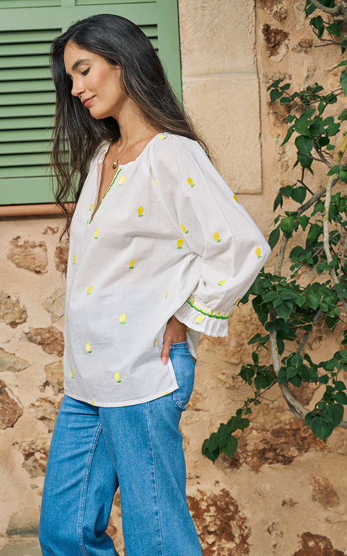 Florento Embroidered Lemons Blouse