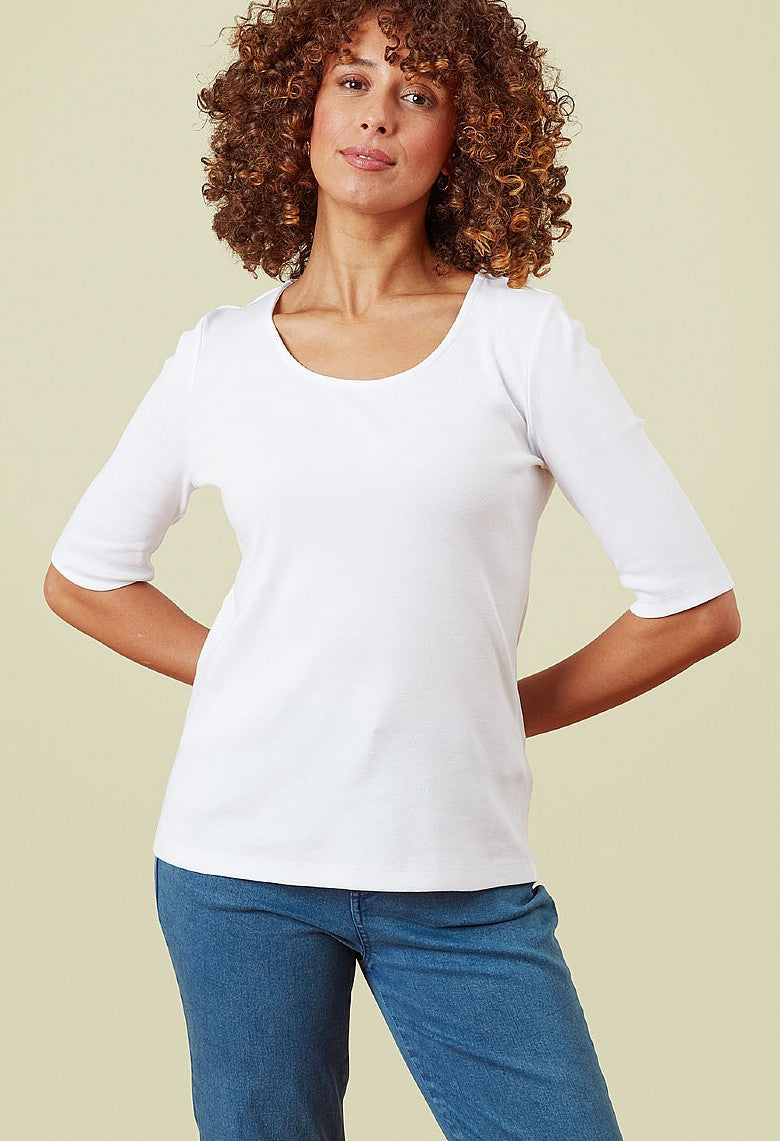 Raine, Cotton Rib T-shirt - White
