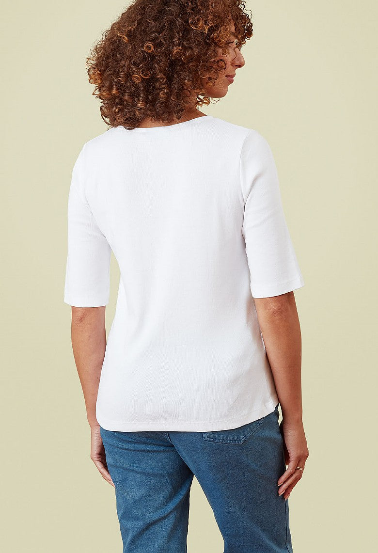 Raine, Cotton Rib T-shirt - White