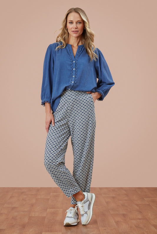 Hibiscus Shirt - Cross Hatch Riviera Blue