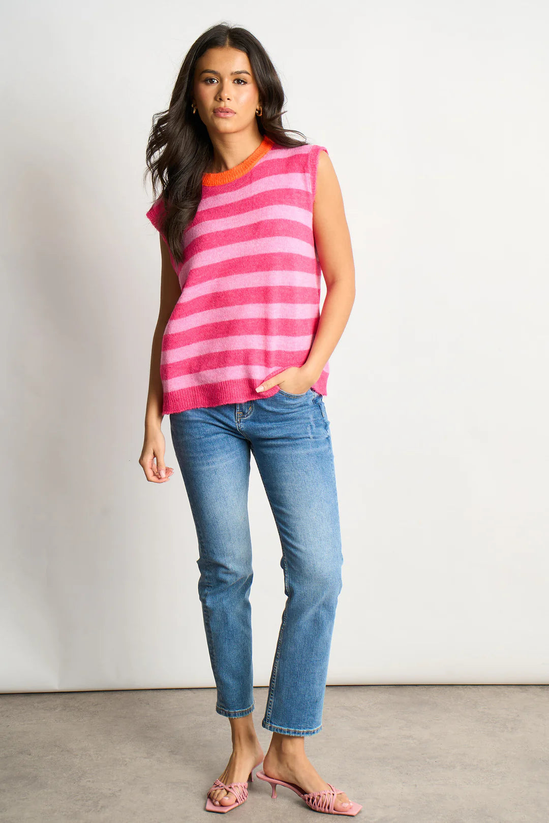 Striped Knitted Tank - Pink/Orange