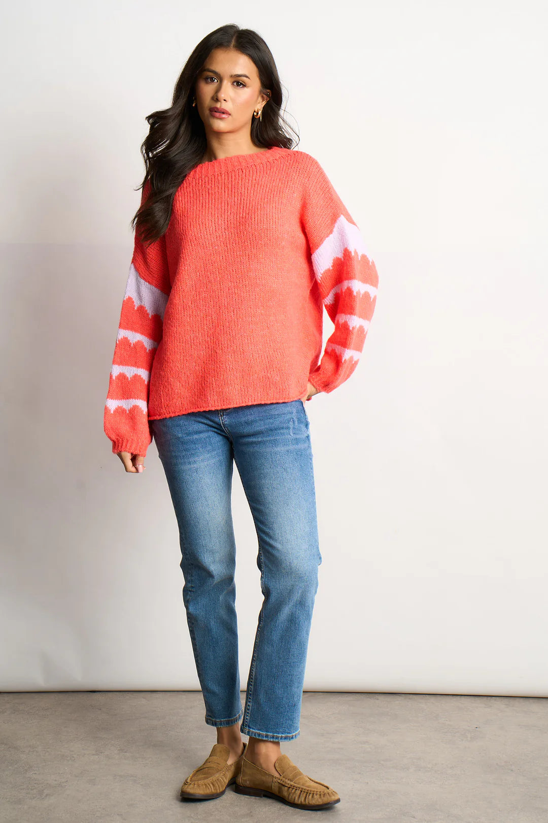 Wave Stripe Sleeved Jumper - Coral & Lilac