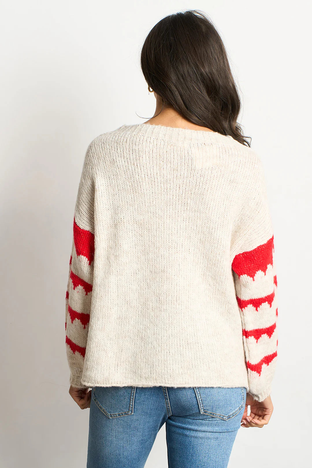 Wave Stripe Sleeved Jumper - Red/Cream