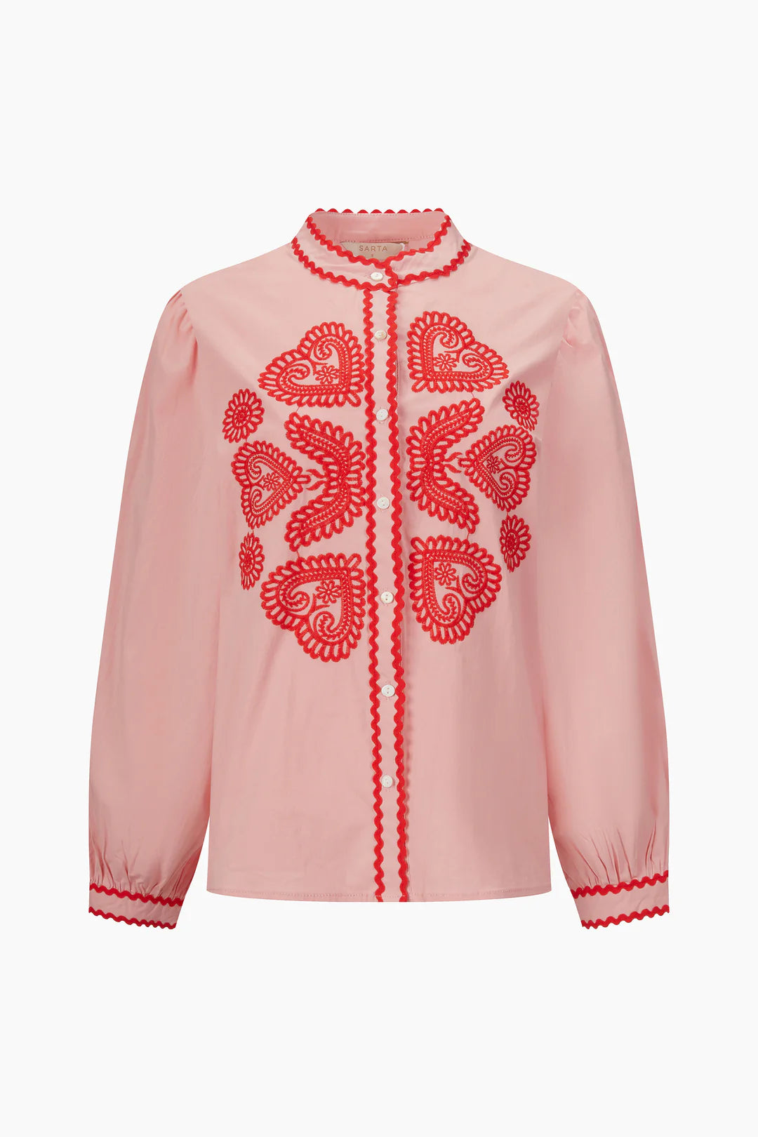 Embroidered Hearts Blouse - Pink & Red