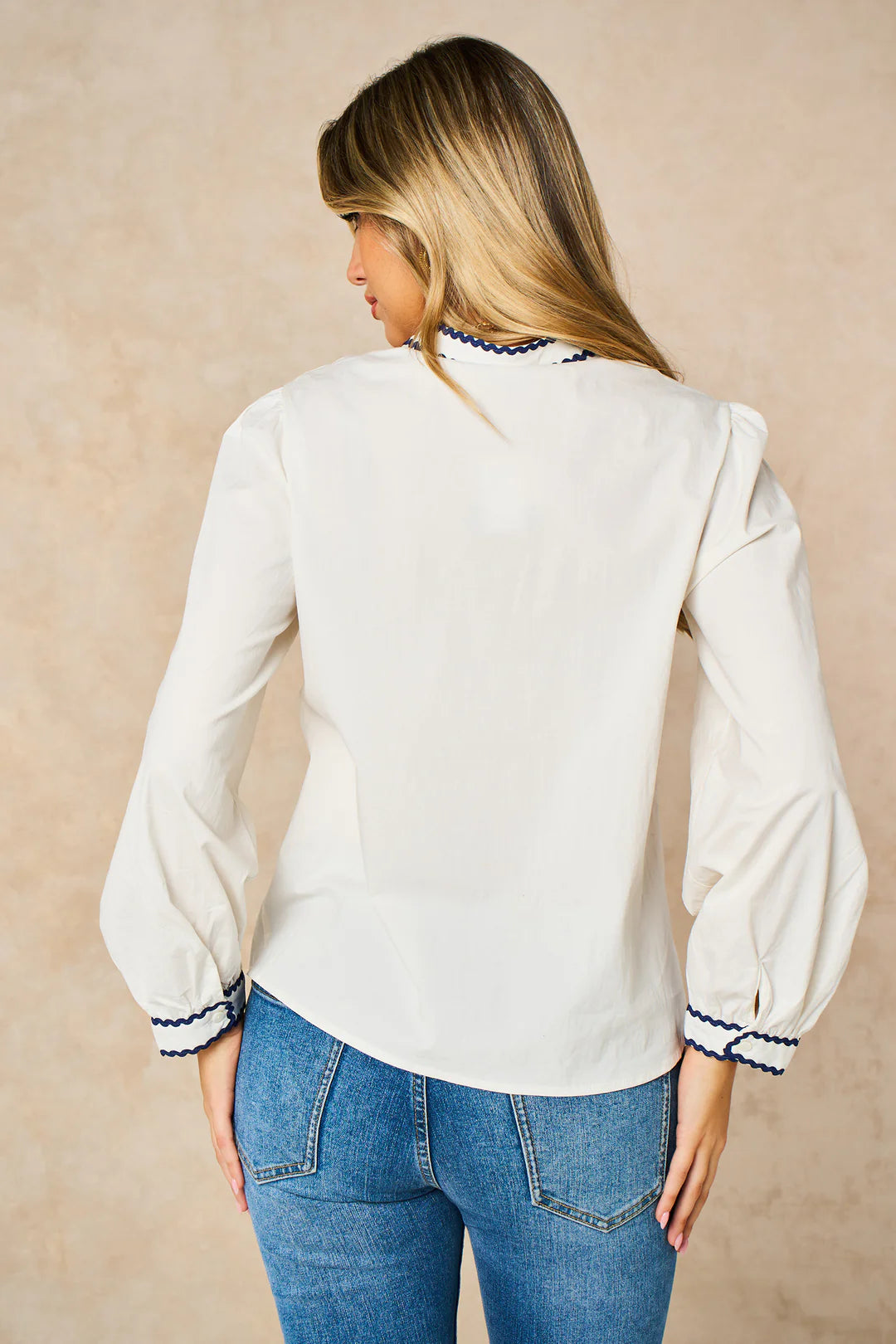 Embroidered Hearts Blouse - Blue & White