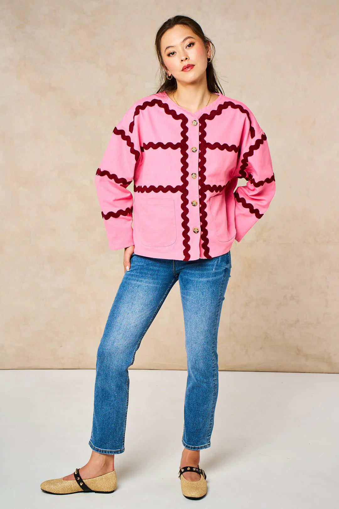 Wavy Trim Twill Jacket