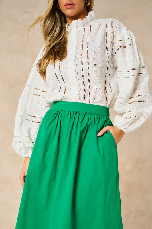 Embroidered Frilly Cotton Blouse