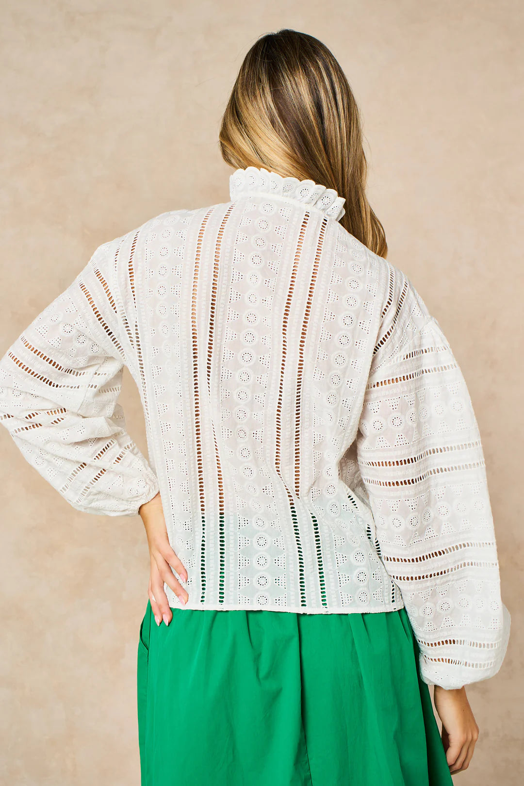 Embroidered Frilly Cotton Blouse