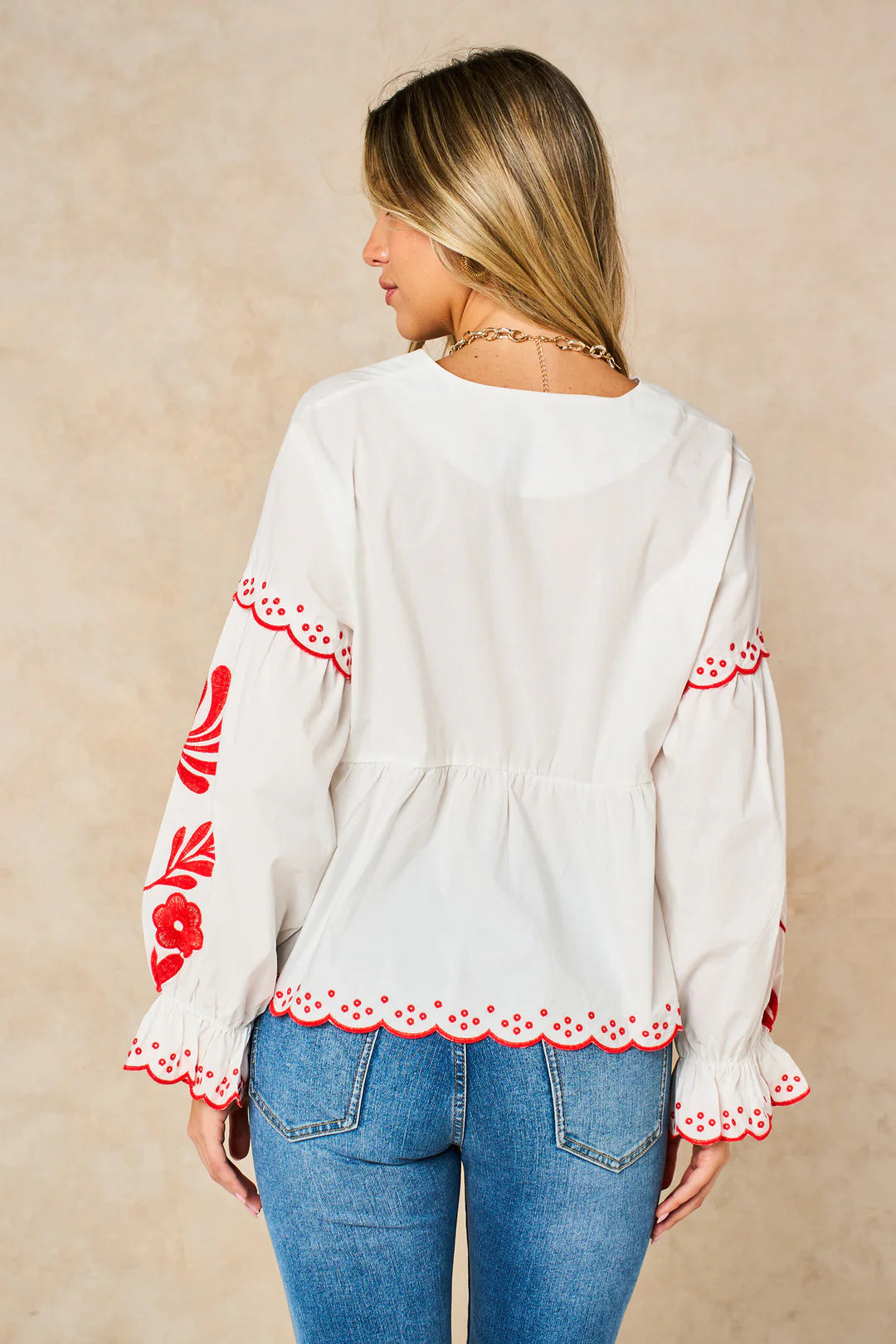 Embroidered Floral Tie Cotton Shirt