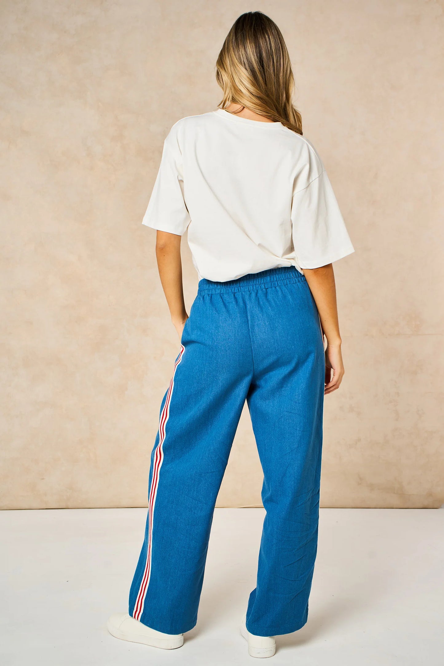 Stripe Trim, Wide Leg, Denim Trousers