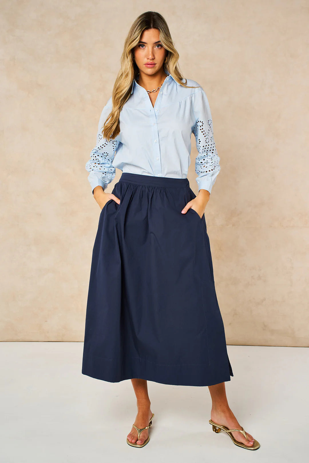 Cotton Midaxi Skirt - Navy Blue