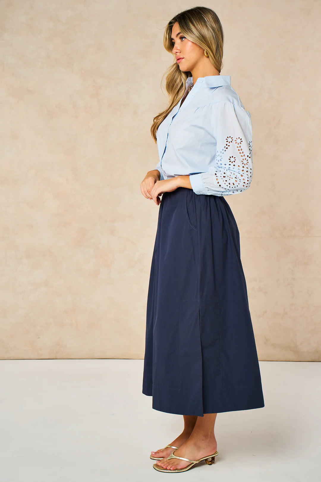 Cotton Midaxi Skirt - Navy Blue