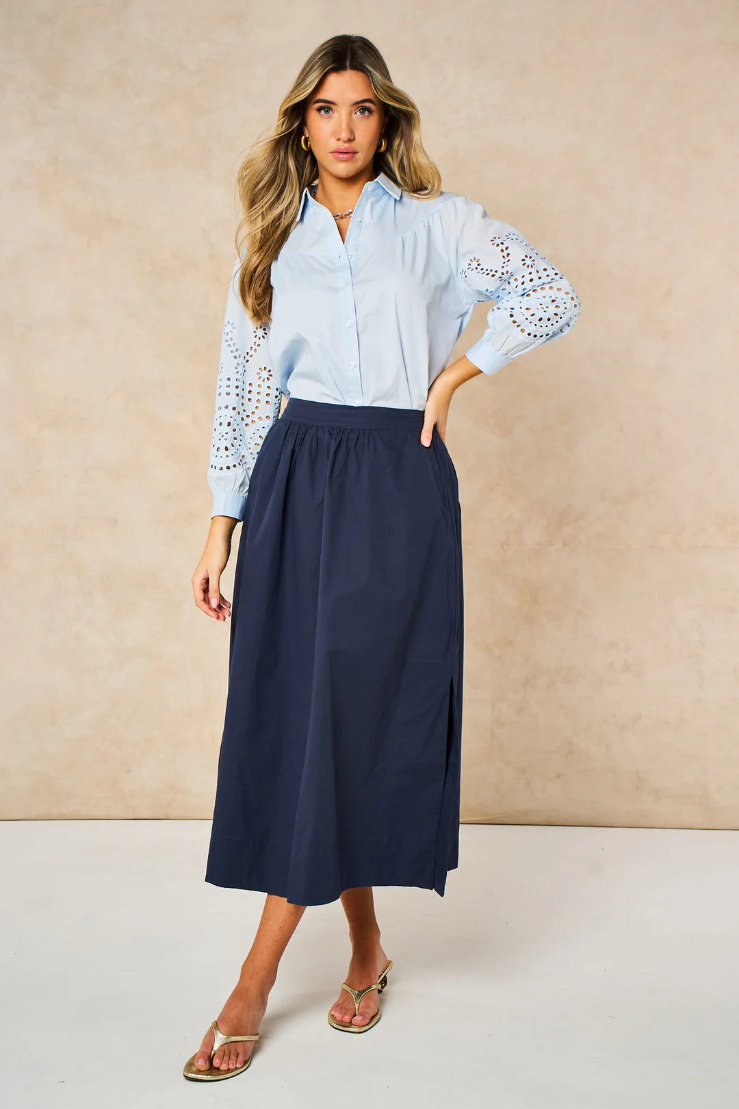 Cotton Midaxi Skirt - Navy Blue
