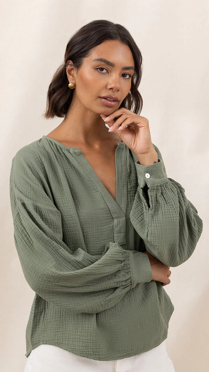 Peach Cotton Shirt - Khaki