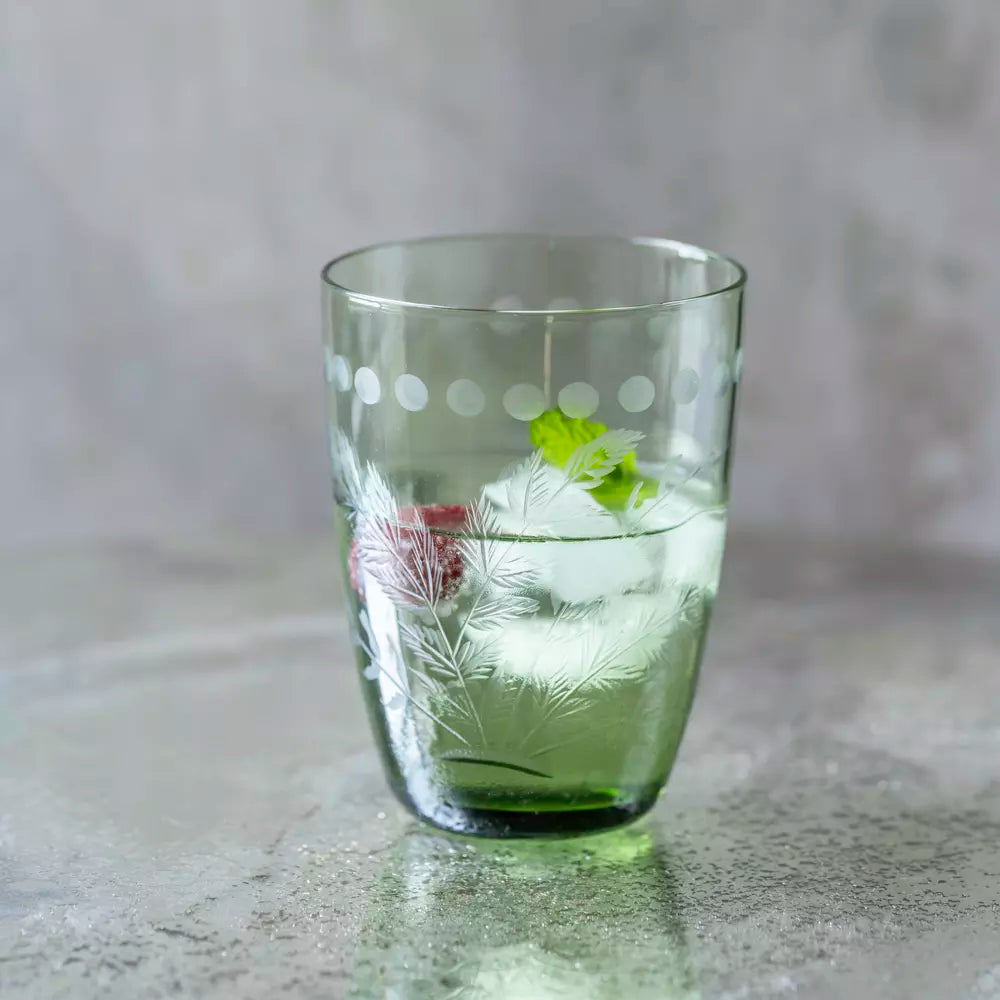 Water Glass - Etched Green