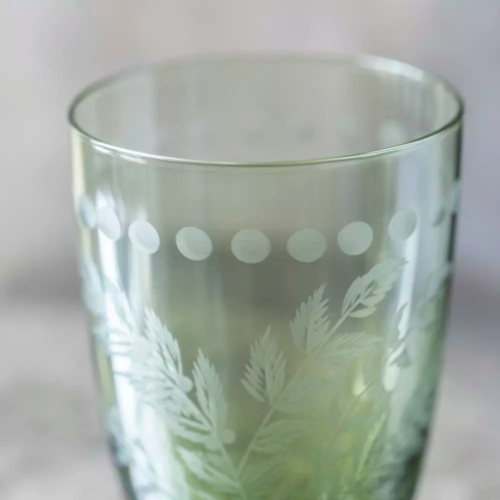 Water Glass - Etched Green