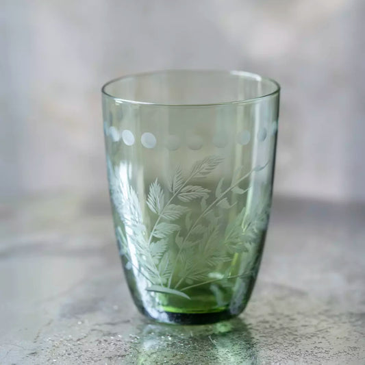 Water Glass - Etched Green