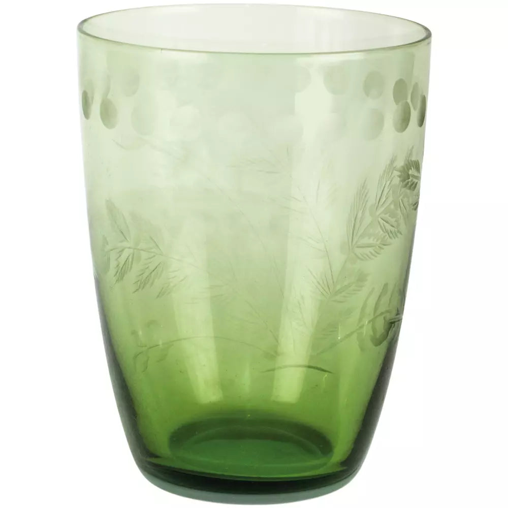 Water Glass - Etched Green