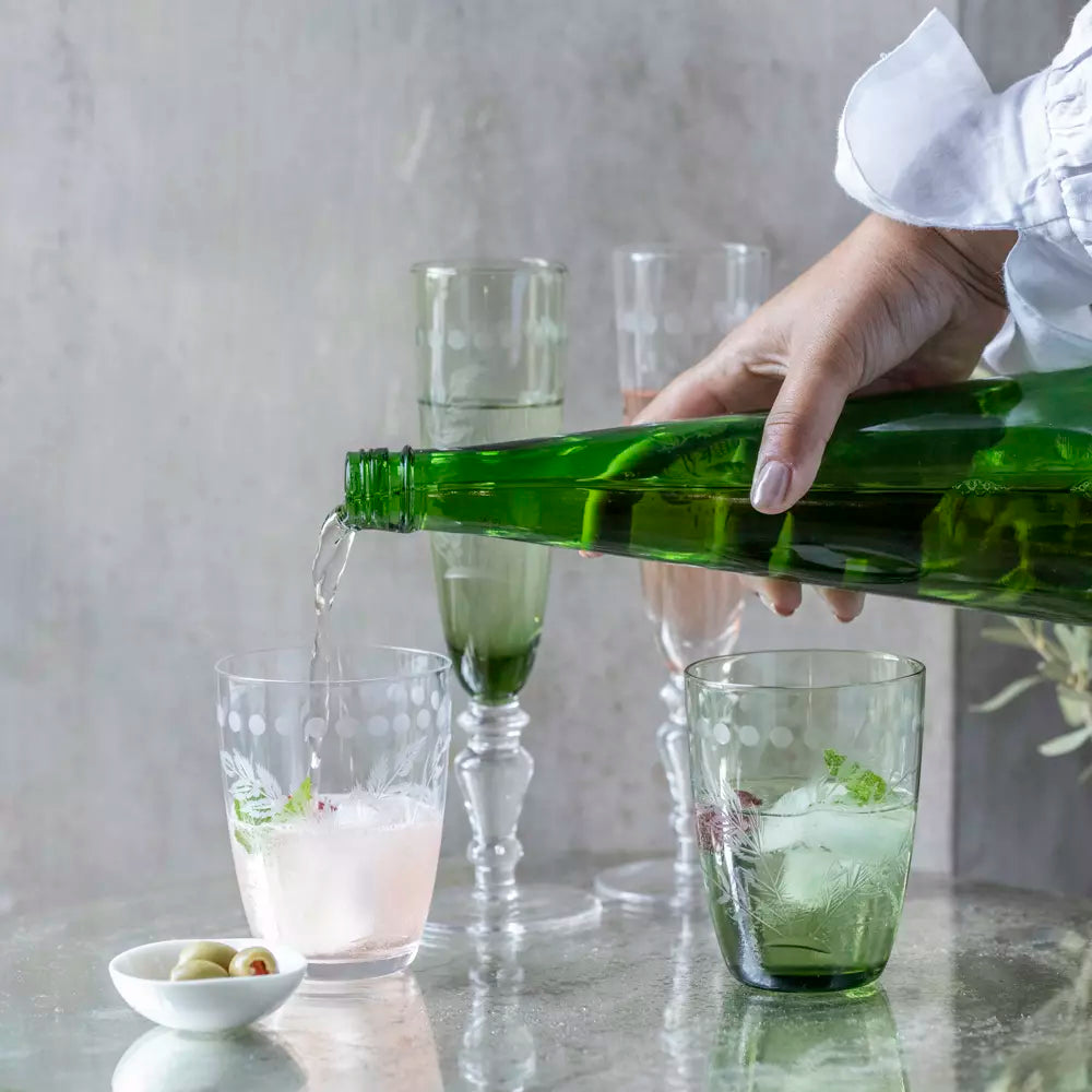 Water Glass - Etched Green