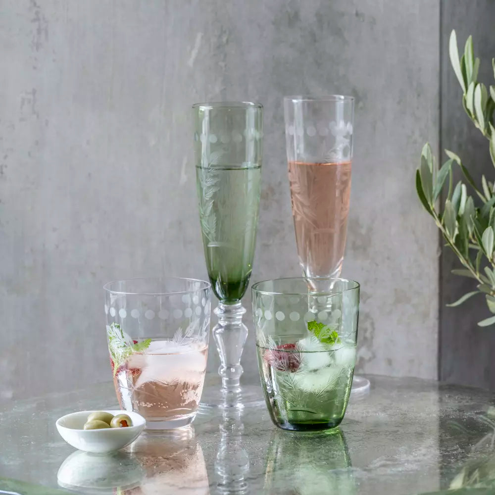 Water Glass - Etched Green