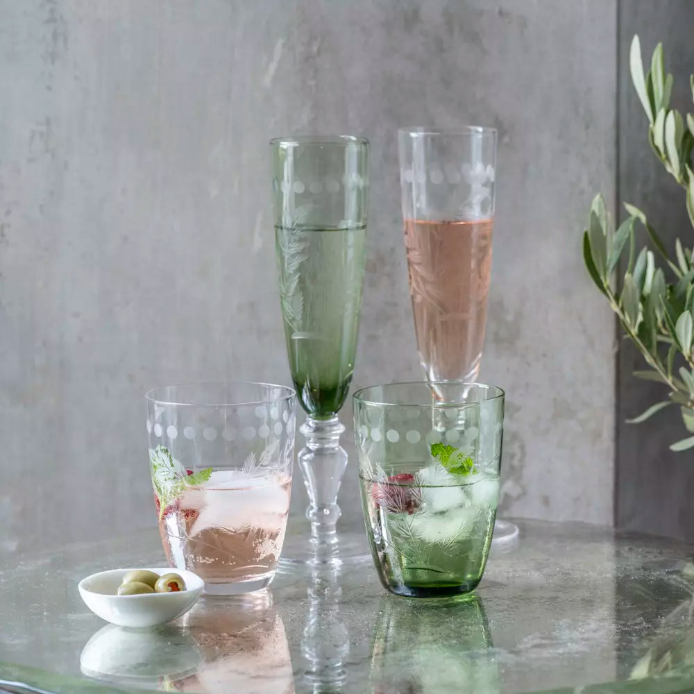 Champagne Flute - Etched Green