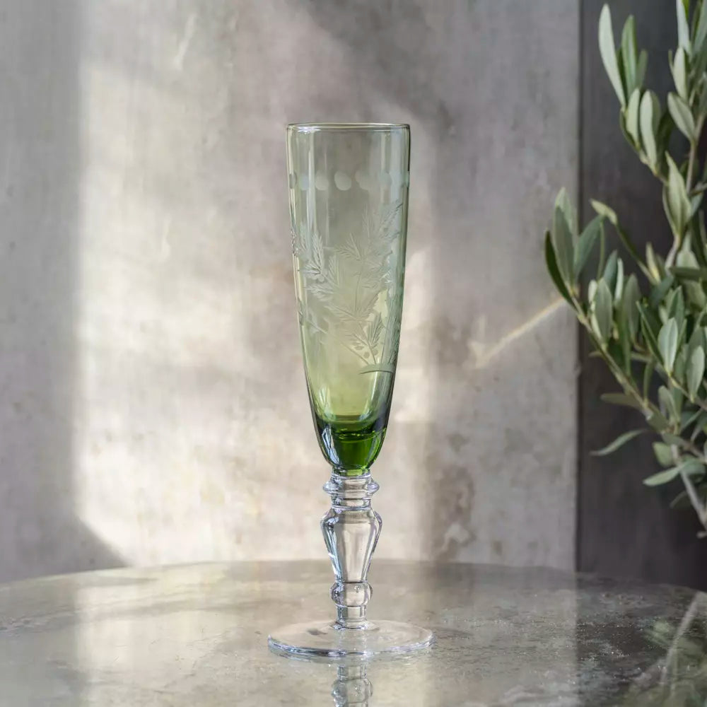 Champagne Flute - Etched Green