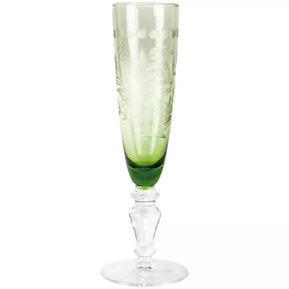 Champagne Flute - Etched Green
